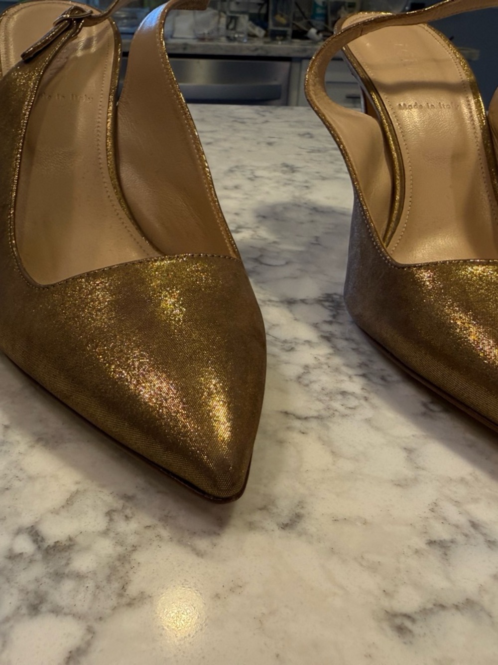 J. Crew Metallic Gold Pointed-Toe Slingback Heels